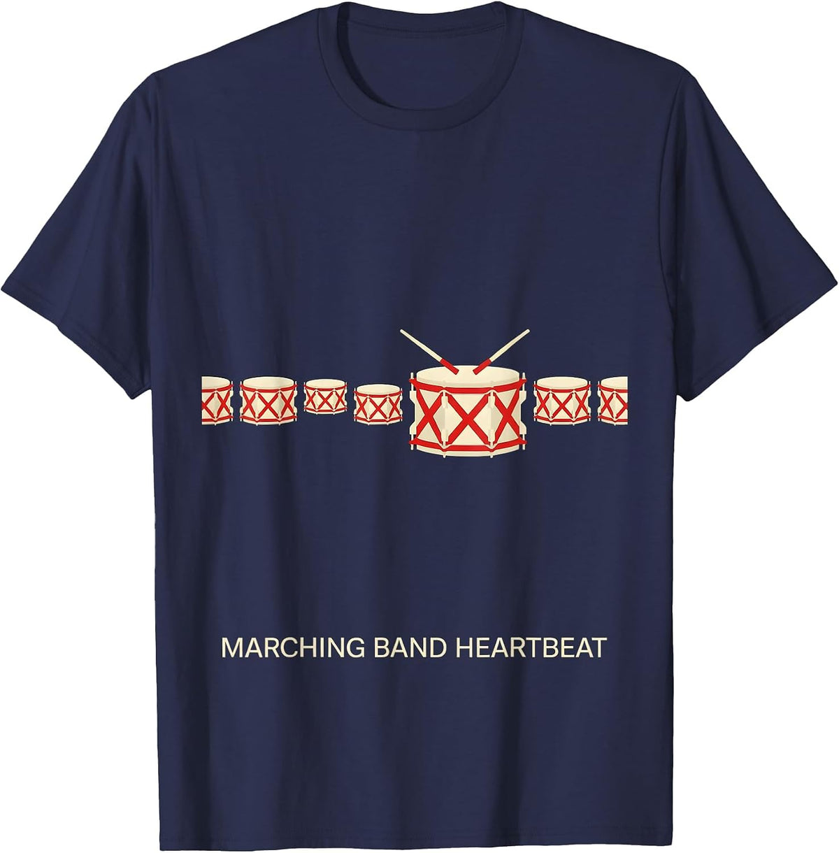 Marching Band Heartbeat Drum Rhythm Band Enthusiast Gift T-Shirt - Navy Blue