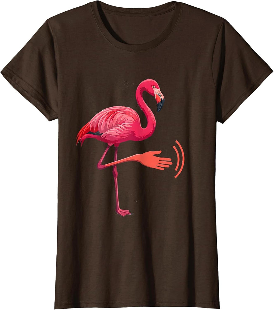 Women's Pink Flamingo Novelty Bird Humor Flamingo Lover T-Shirt - Brown