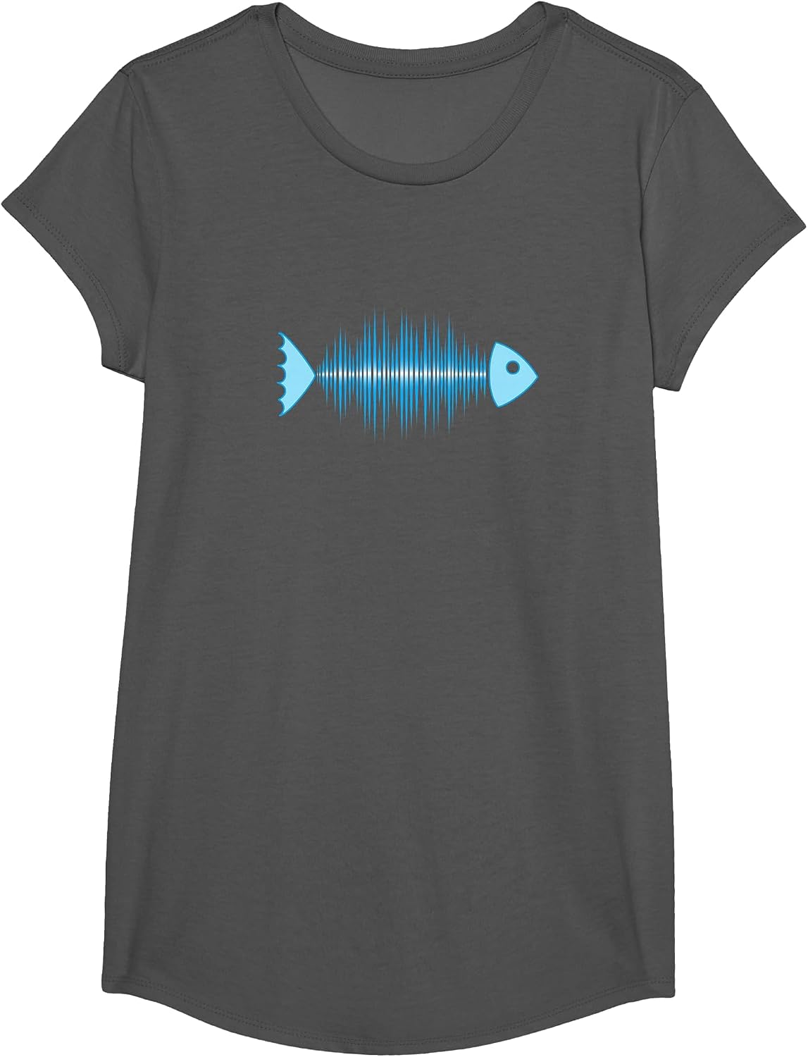 Fish Radiated Music Symbol Sound Frequency Pulse Herringbone T-Shirt - Girls Asphalt Grey