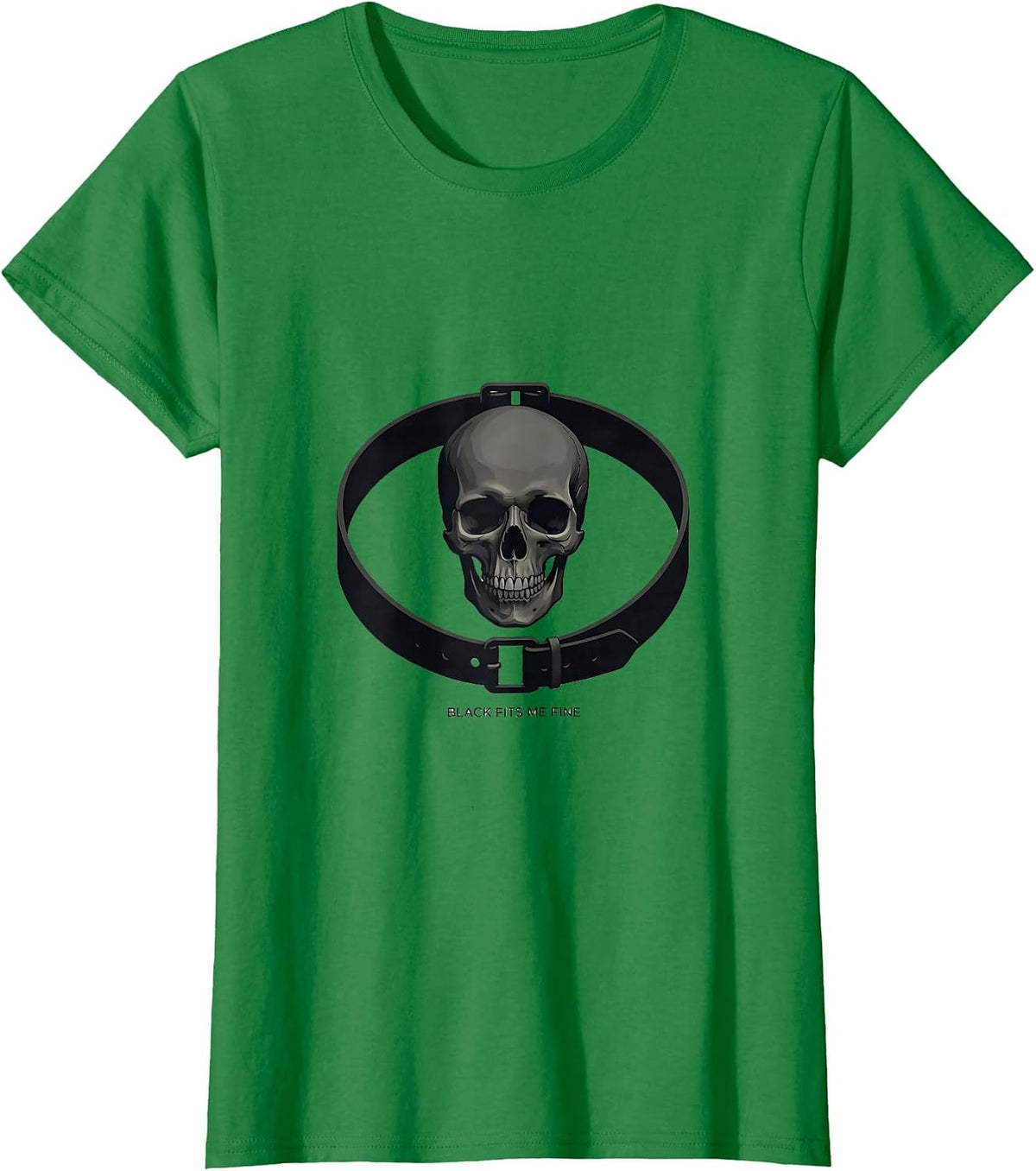 Women's Black Fits Me Fine Minimalist Goth Skull Alt Y2K Grunge T-Shirt - Kelly Green