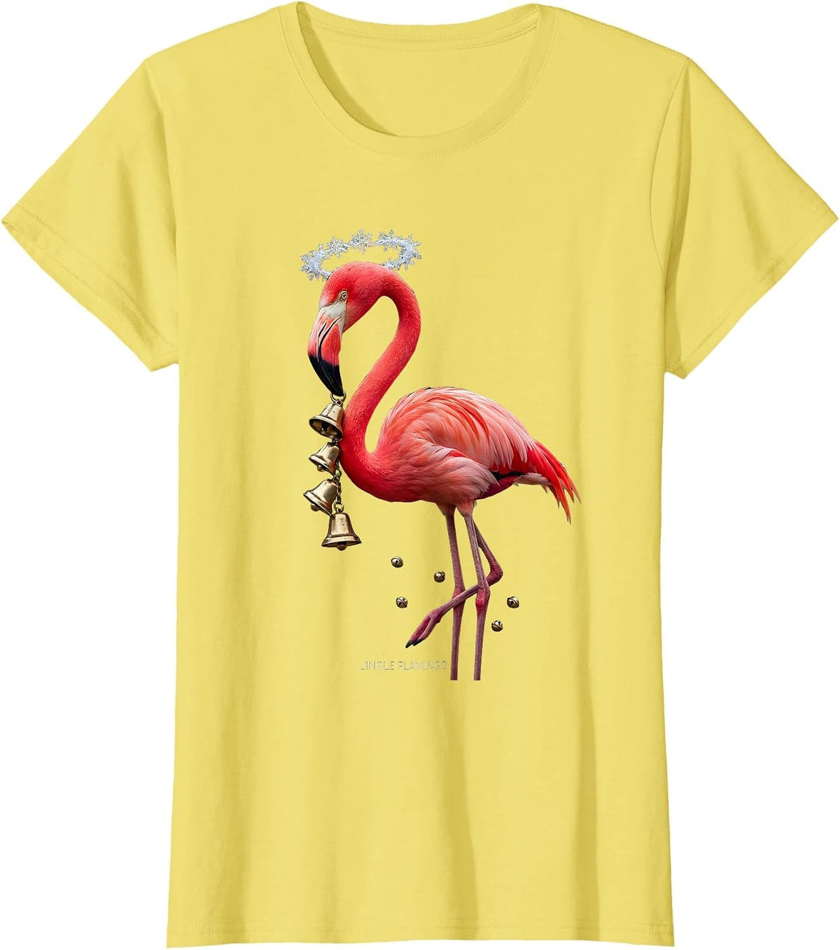 Jingle Flamingo Funny Pink Flamingo Tropical Christmas Humor T-Shirt - Lemon Yellow
