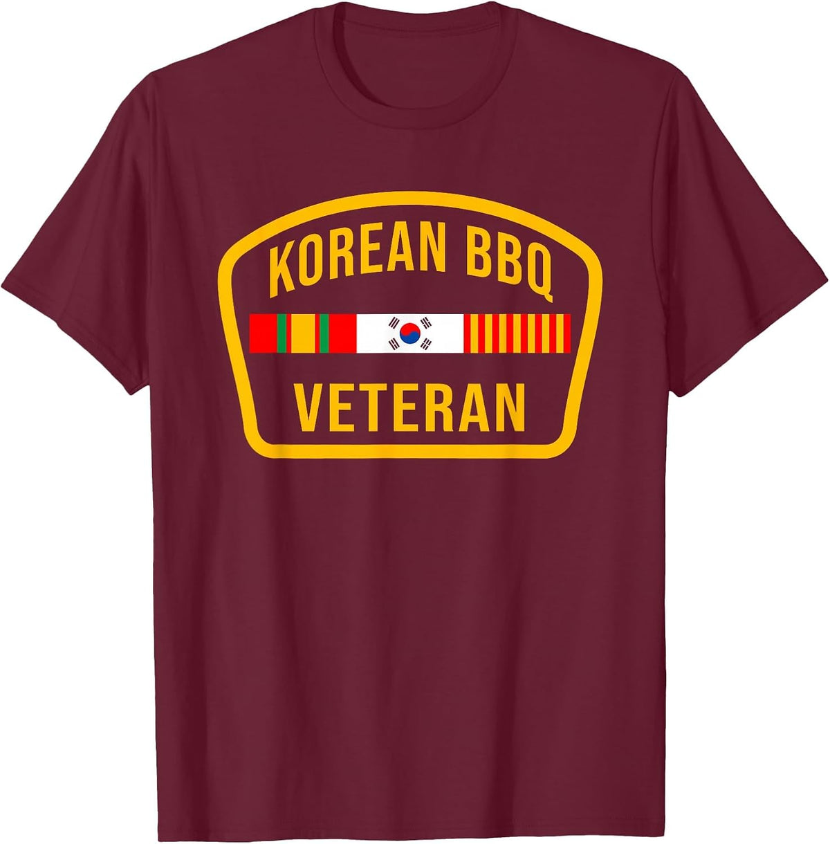 Korean BBQ Veteran Funny Food Lover Gym Cheat Day Military T-Shirt - Burgundy