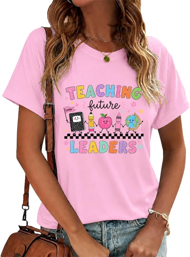 Teaching Future Leaders Teacher Shirt Back to School T-Shirt - Pink2