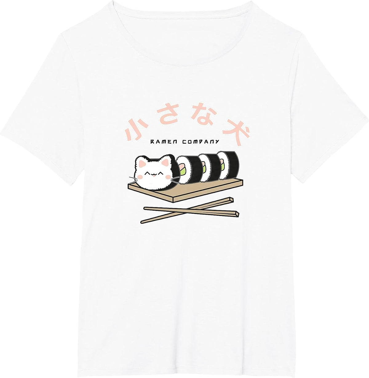 The Original Ramen Kawaii Cute Sushi Roll Cat Illustration T-Shirt - White