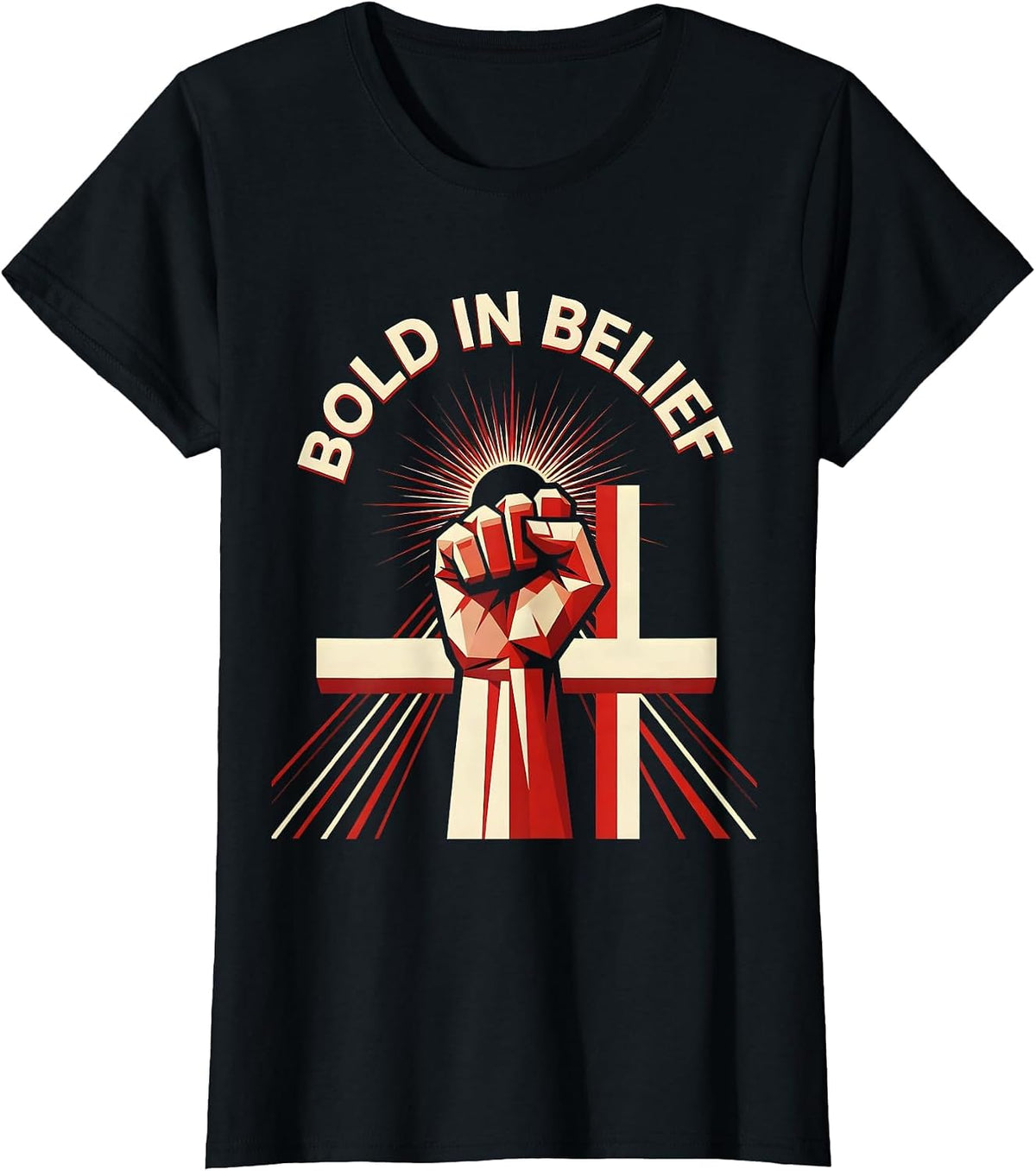 Women's Bold in Belief Faith Over Fear Graphic Design T-Shirt - Black