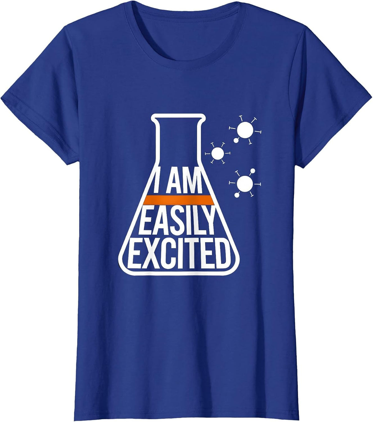 Women's I Am Easily Excited Brutalist Chemistry Nerd Humor Science T-Shirt - Royal Blue