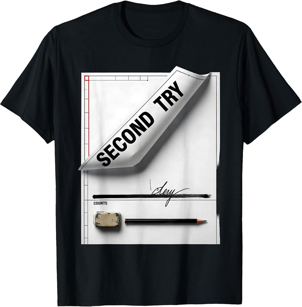 Men's Second Try Counts Growth Mindset Teacher Motivational T-Shirt - Black