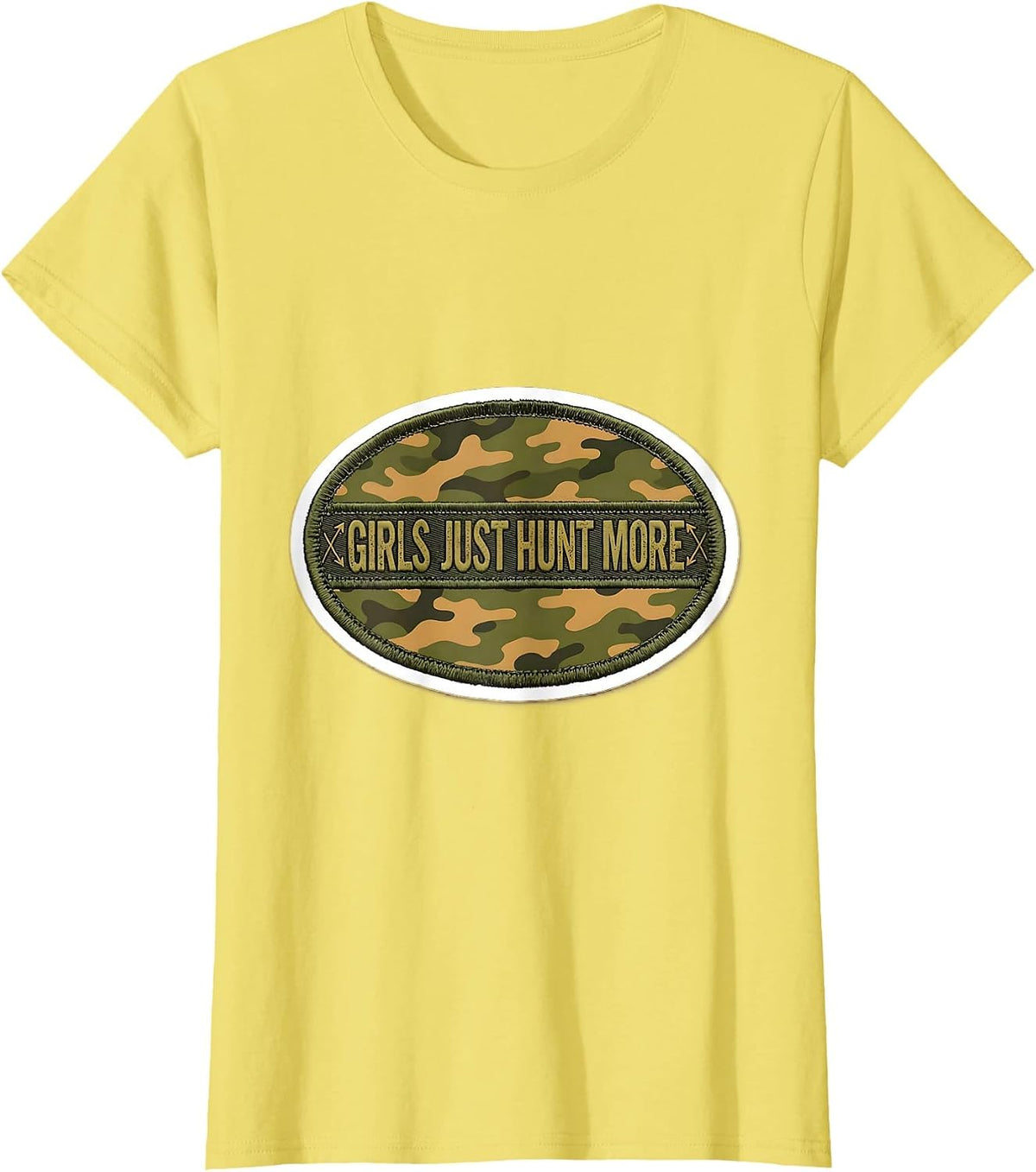 Girls Just Hunt More Camo Hunting Design T-Shirt - Lemon Yellow