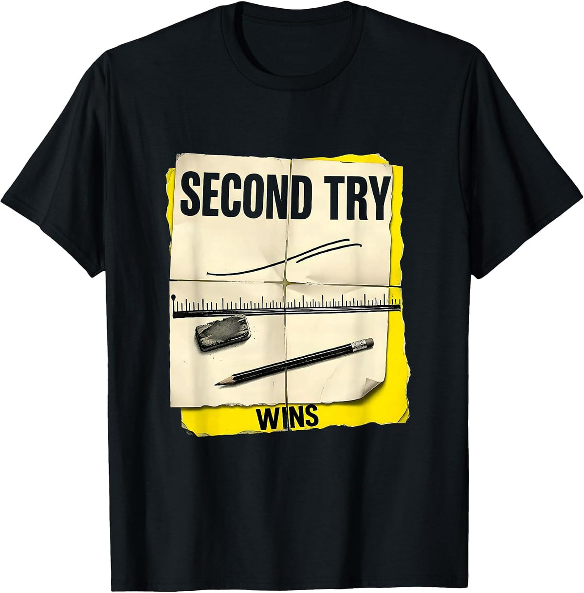 Men's Second Try Wins Growth Mindset Teacher Classroom Motivation T-Shirt - Black