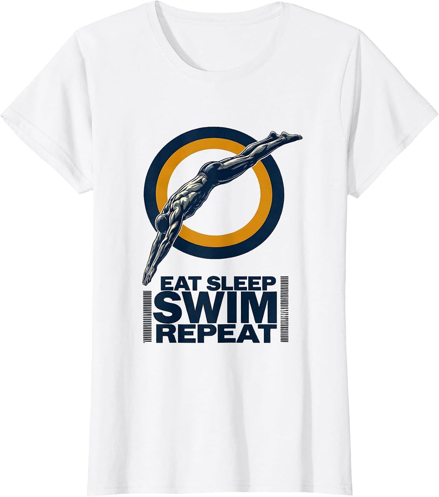 Women's Eat Sleep Swim Repeat Funny Swimmer Gift for Swimming Lovers T-Shirt - White