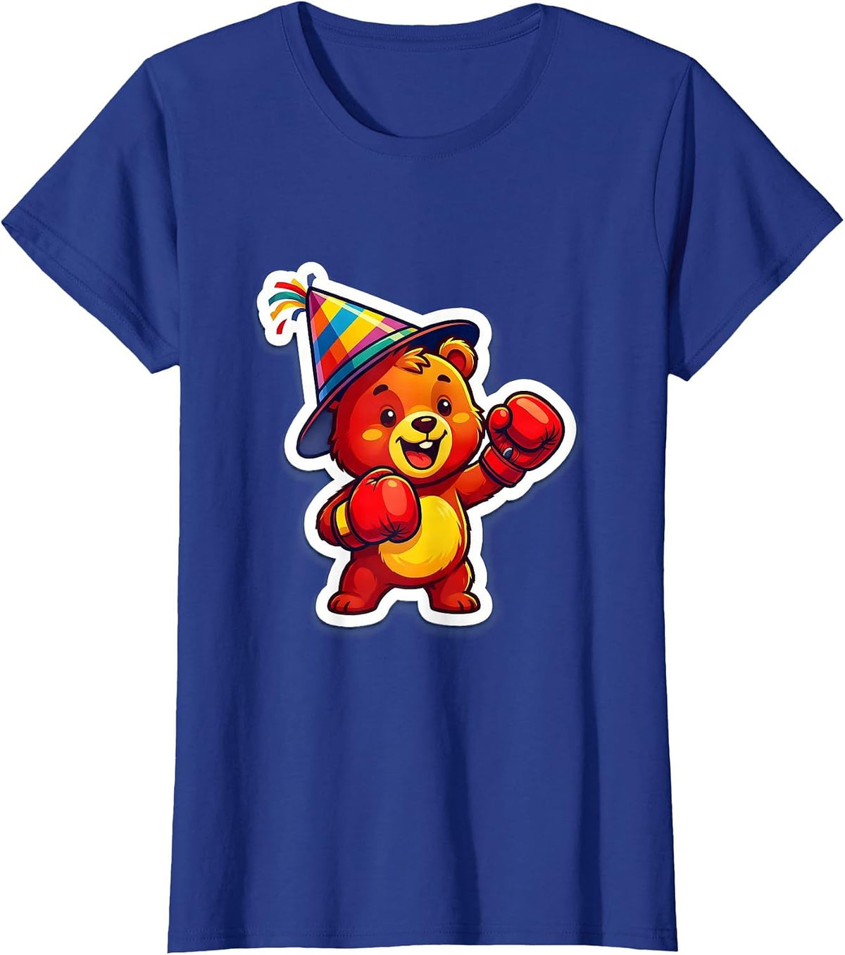 Women's Birthday Boy Boxing Gloves Party Hat Illustration T-Shirt - Royal Blue