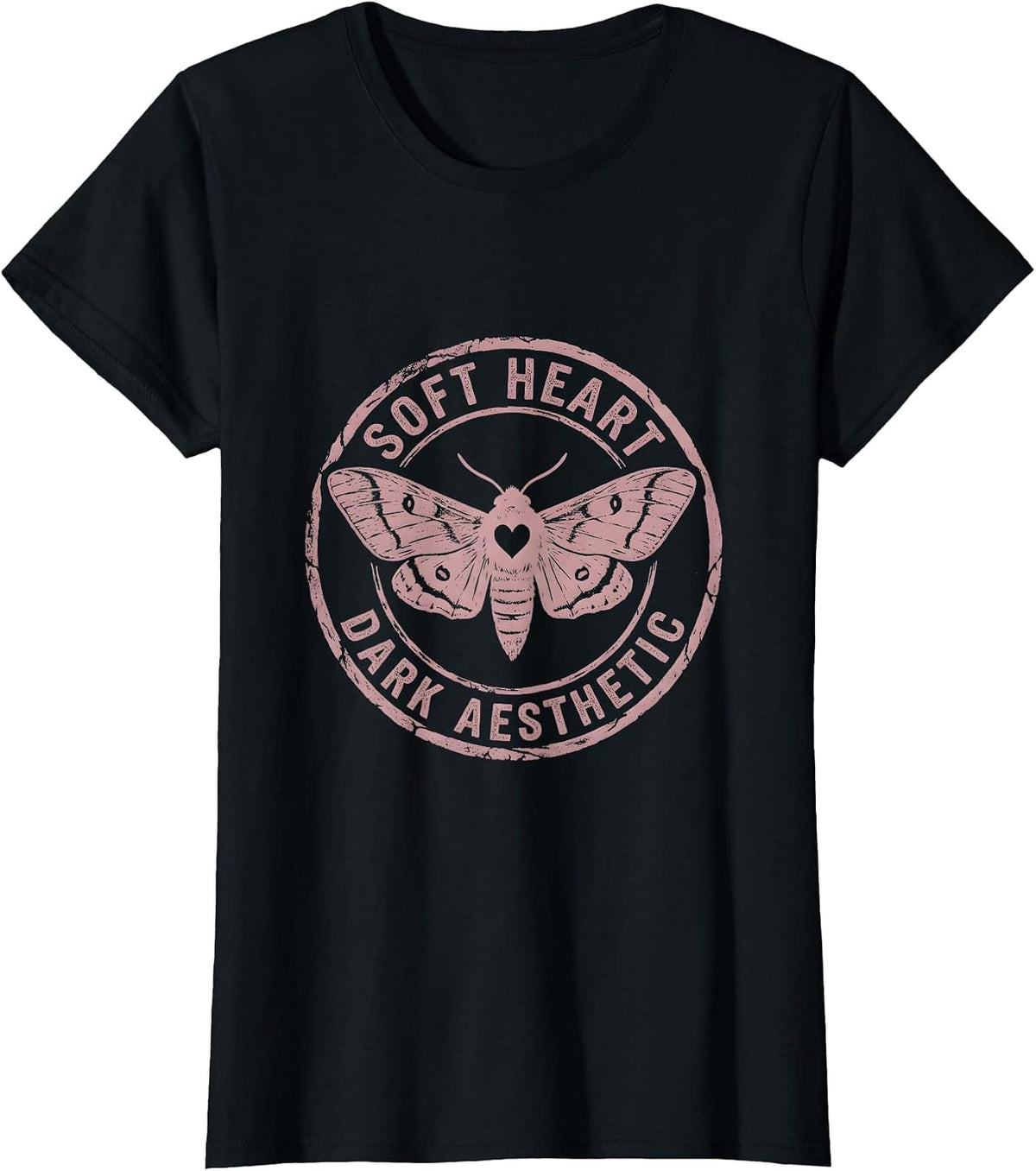Women's Soft Heart Dark Aesthetic Goth Design T-Shirt - Black