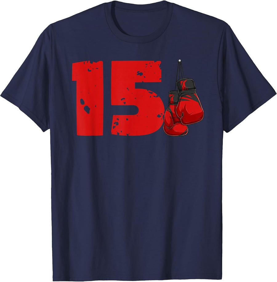 15th Birthday Boxing Fifteen Year Old Boxer Birthday T-Shirt - Navy Blue