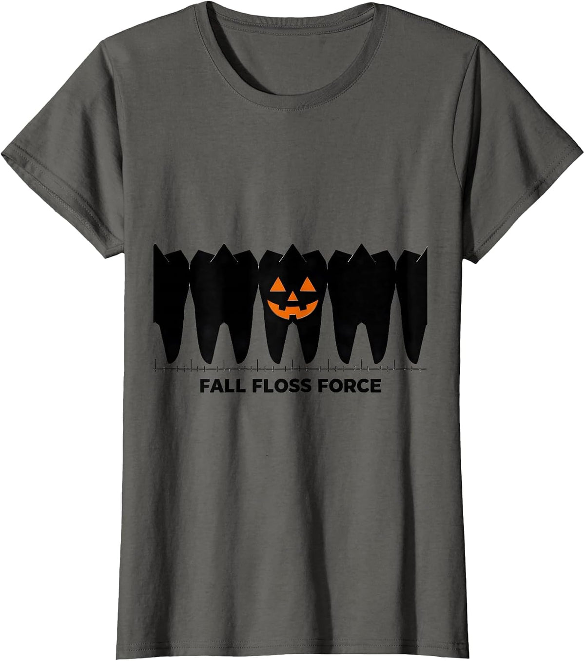 Women's Fall Floss Force Geometric Dental Hygienist Halloween Humor T-Shirt - Asphalt Grey
