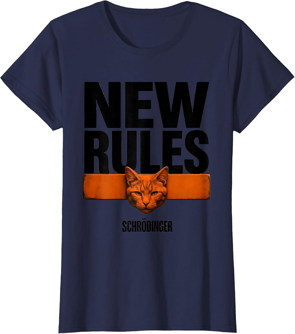 Women's New Rules Schrödinger Brutalist Quantum Physics Humor T-Shirt - Navy Blue