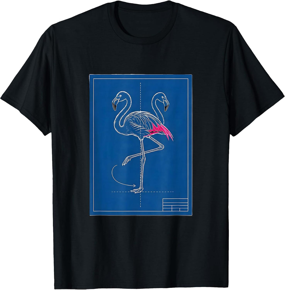 Men's Flamingo Drafting Sheet Technical Blueprint Bird Humor T-Shirt - Black
