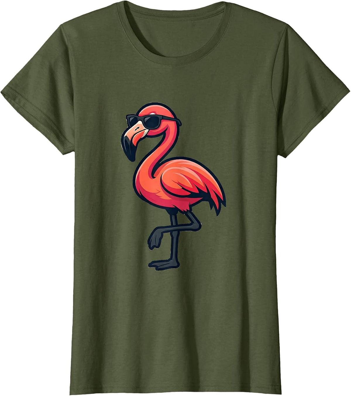 Flamingo Mascot Cool Novelty Bird Lover Gift T-Shirt, Women, Olive Green, XX-Large - As Pictured