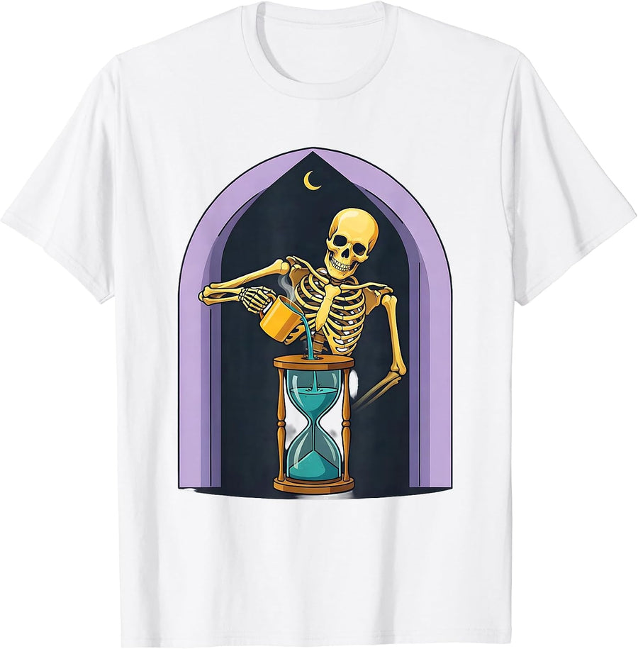 Men's Skeleton Tipping Mug Tarot Card Gothic Humor T-Shirt - White