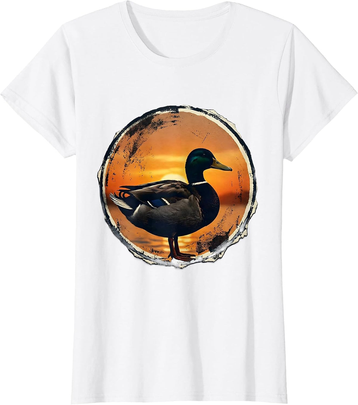 Women's Duck Silhouette Sunset Nature Graphic T-Shirt - White