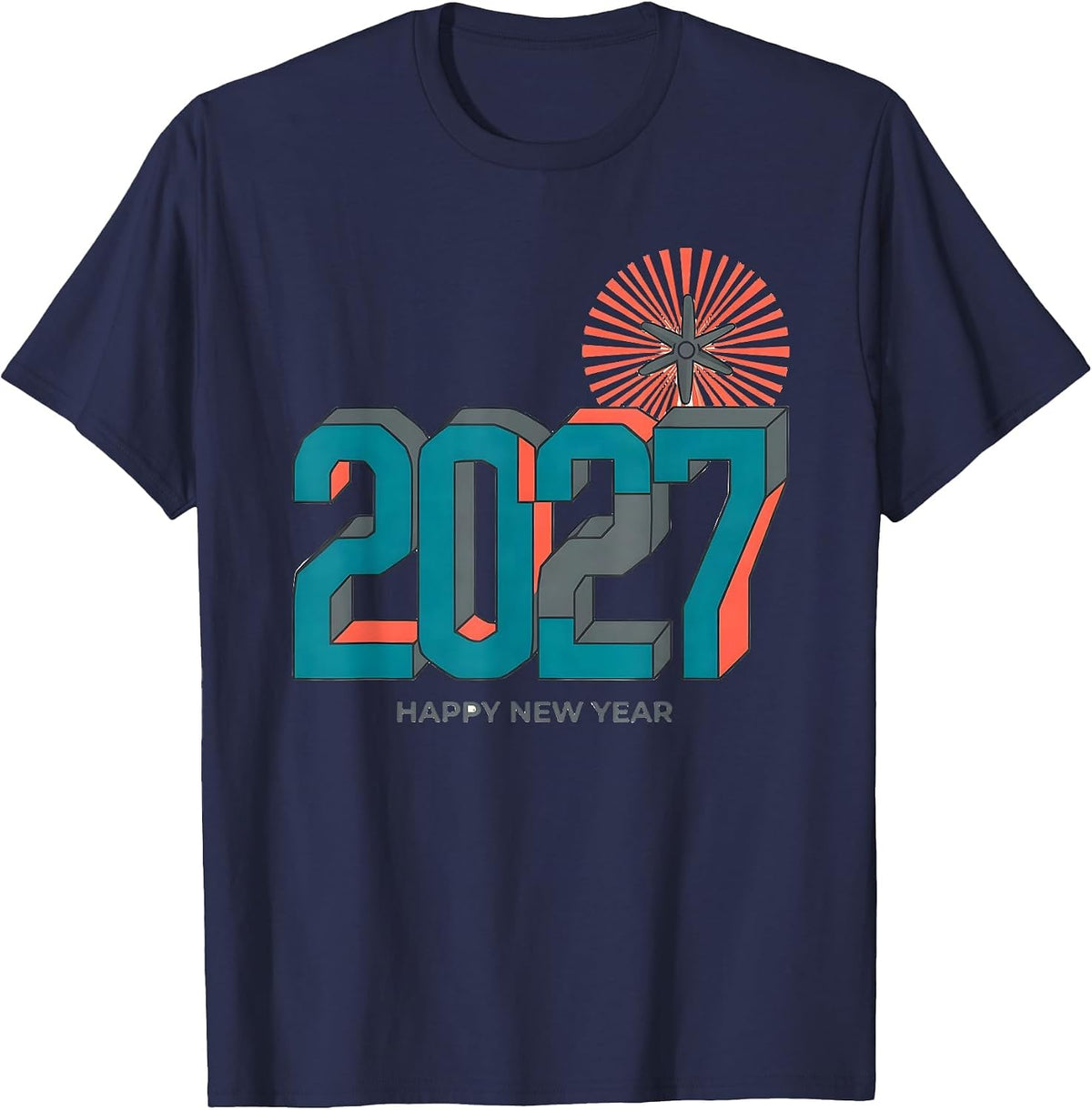 Men's Happy New Year 2027 Flat Vector Party Host Family Matching T-Shirt - Navy Blue