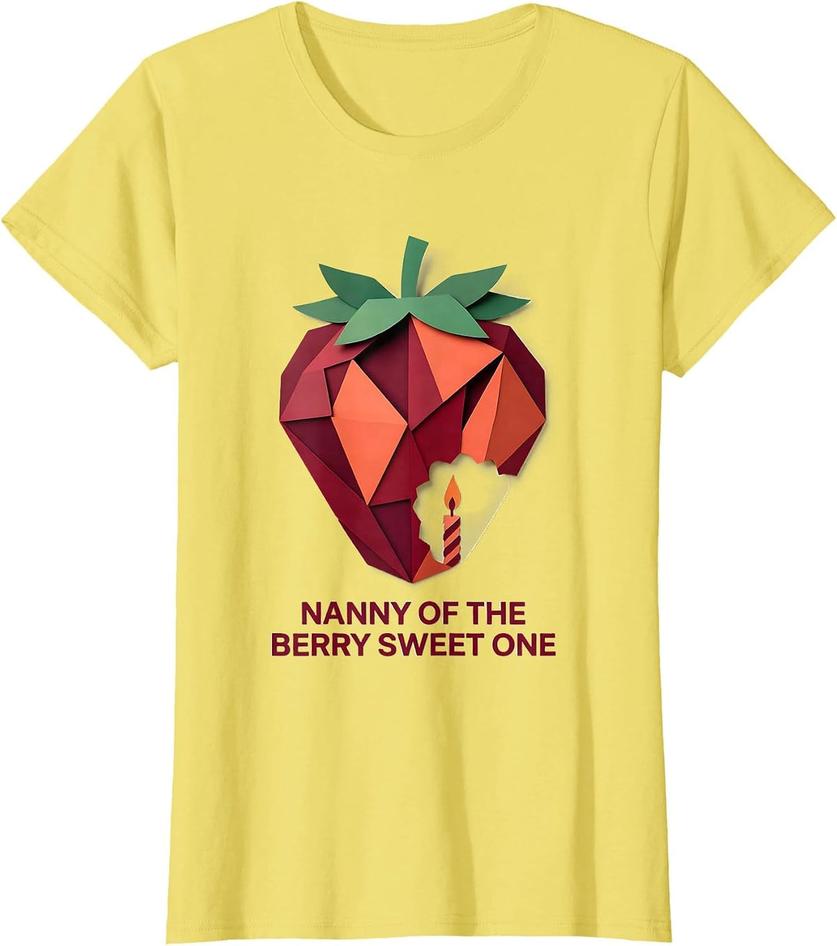 Nanny Of The Berry Sweet One Paper Cutout Strawberry First T-Shirt - Lemon Yellow