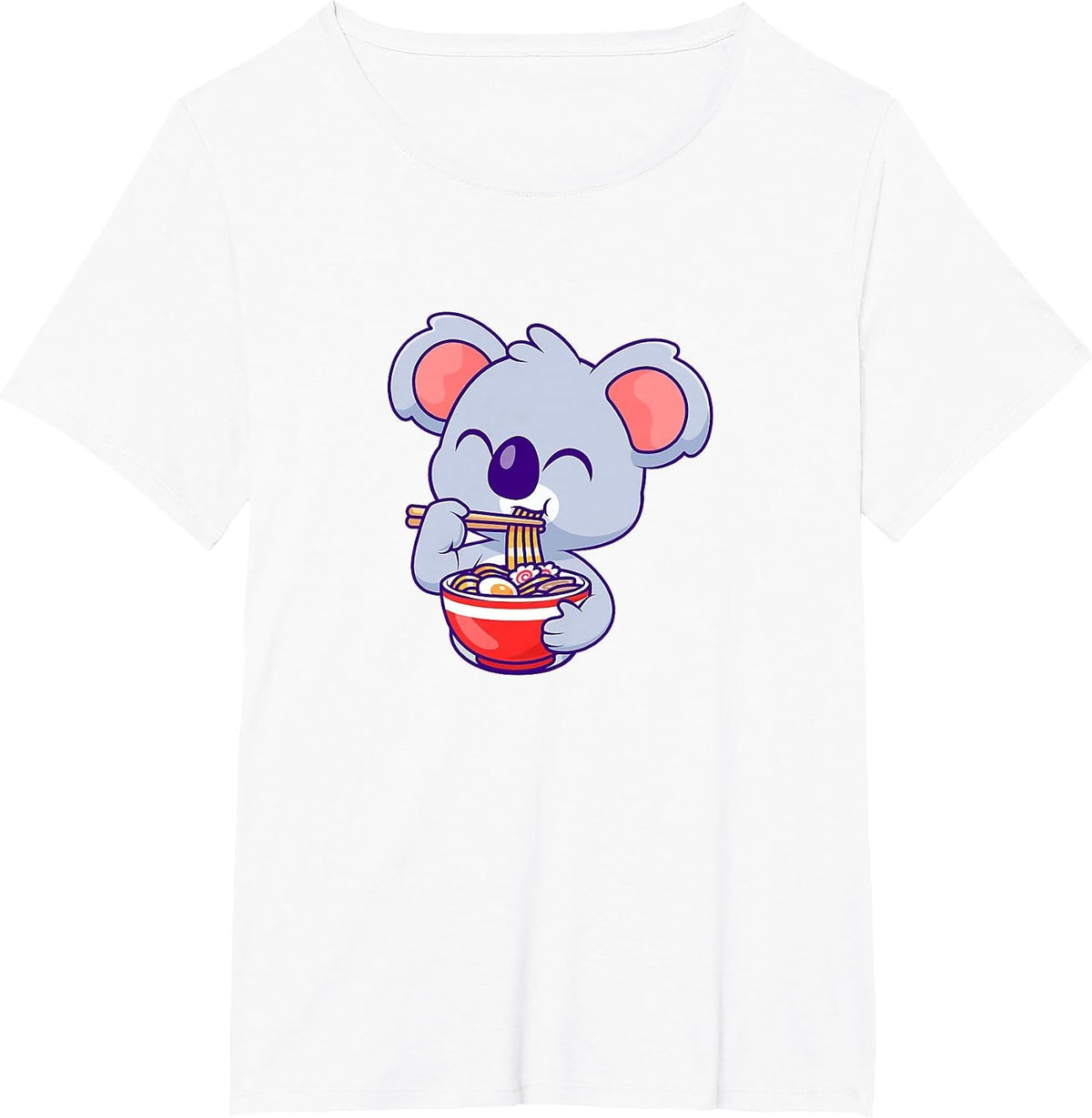 Koala Eating Ramen Noodles Cute Funny Koala Eating Noodles T-Shirt - White