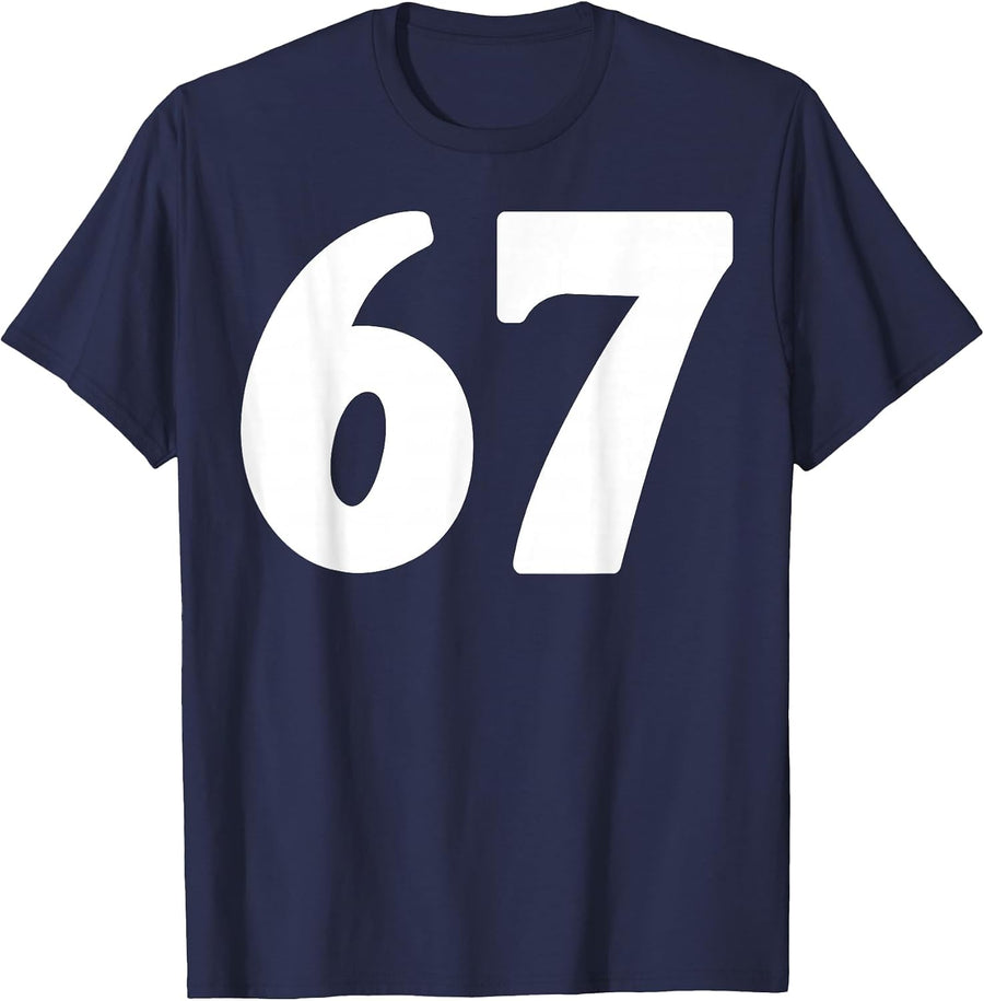 67 Number Sixty-Seven Funny Meme Student Teen Matching T-Shirt - Navy Blue