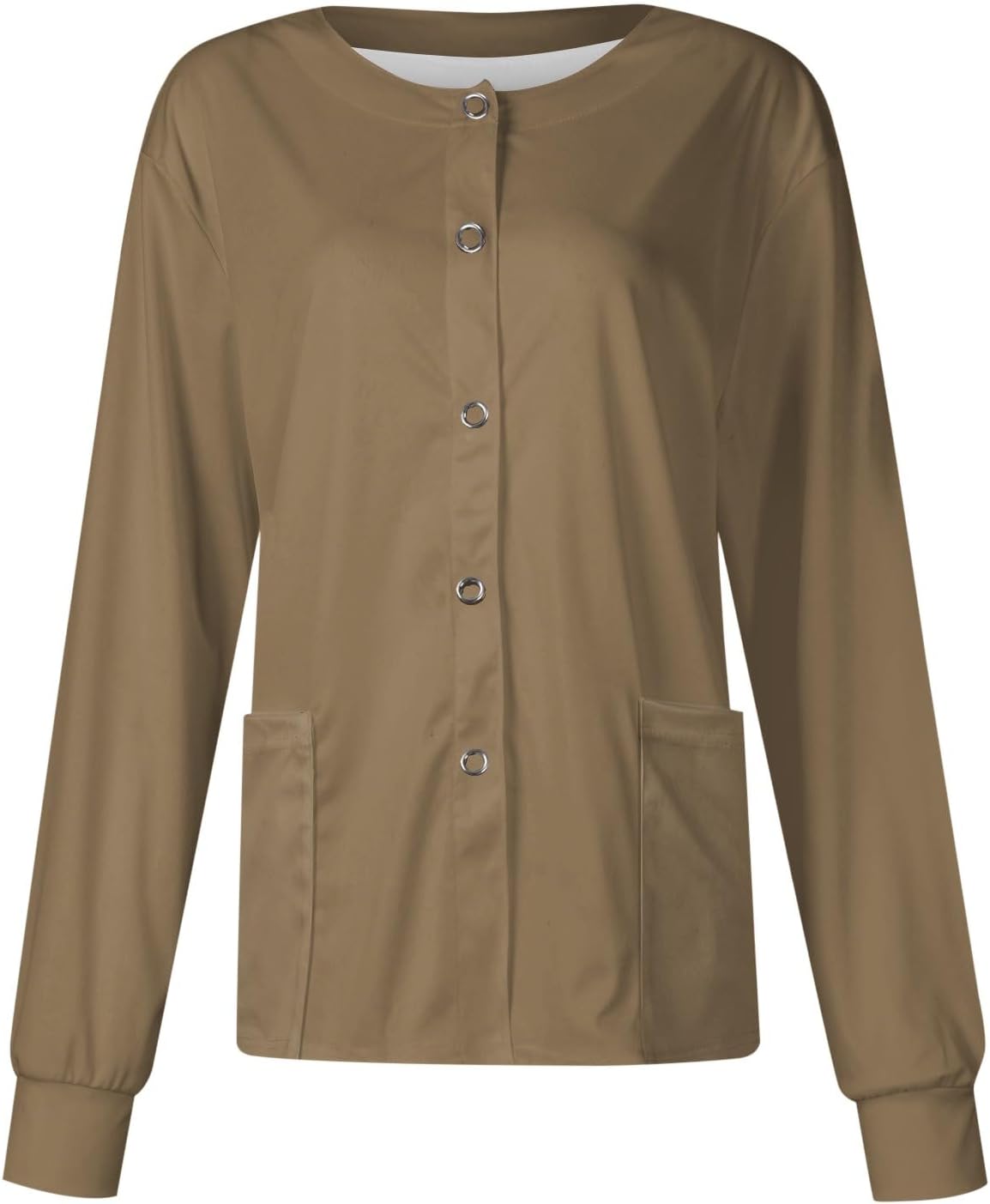 Scrub Jacket Printed Nurse Jackets Long Sleeve Button Down Plus Size Scrubs Medical Work Uniform with Pocket S-5XL - 01-brown
