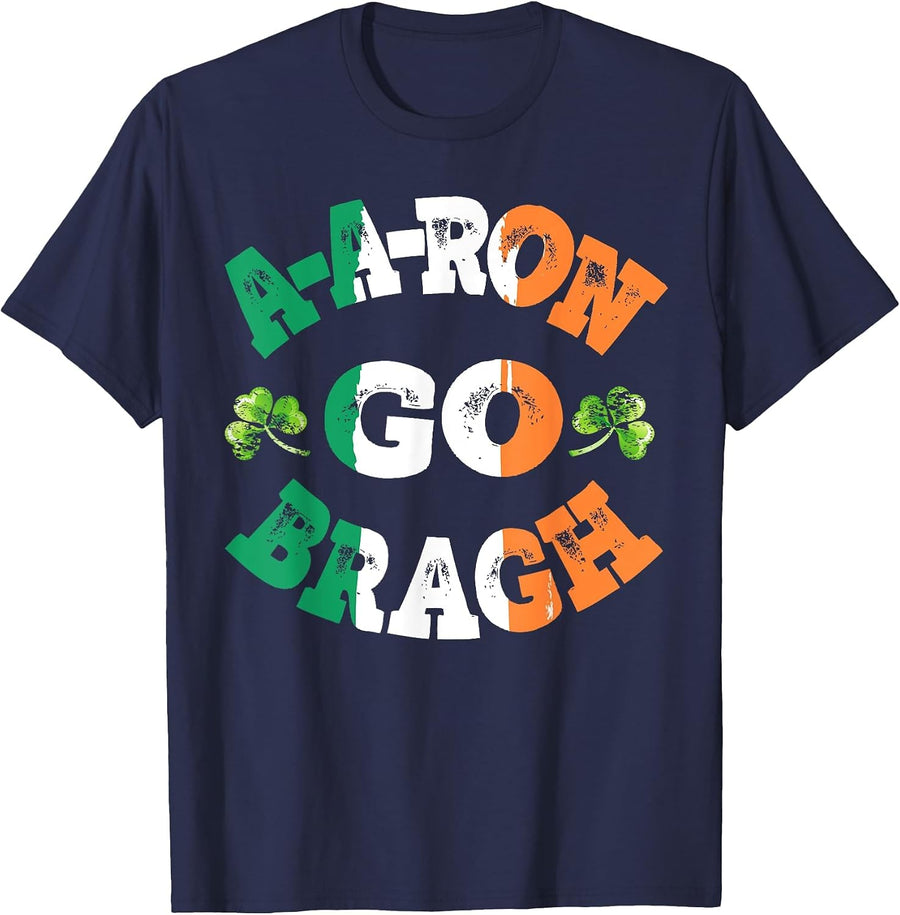 Aaron Erin Go Bragh Tshirt Shamrock St.Patrick's Day T-Shirt - Navy Blue