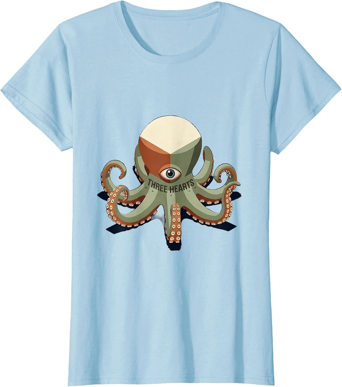 Three Hearts Isometric Octopus Ocean Animal Lover Art T-Shirt - Baby Blue