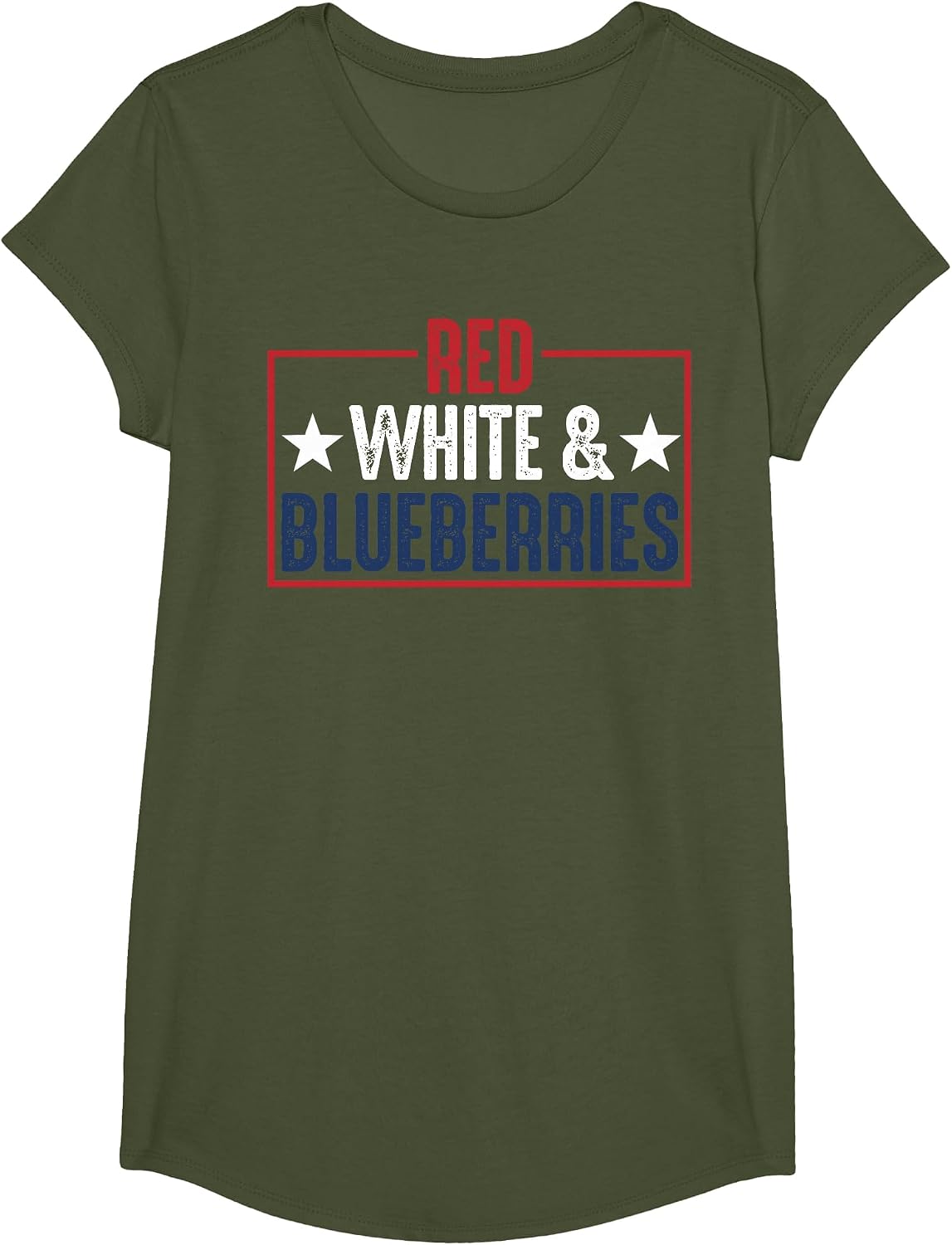 Vintage Red, White and Blueberries Graphic T-Shirt - Girls Olive Green