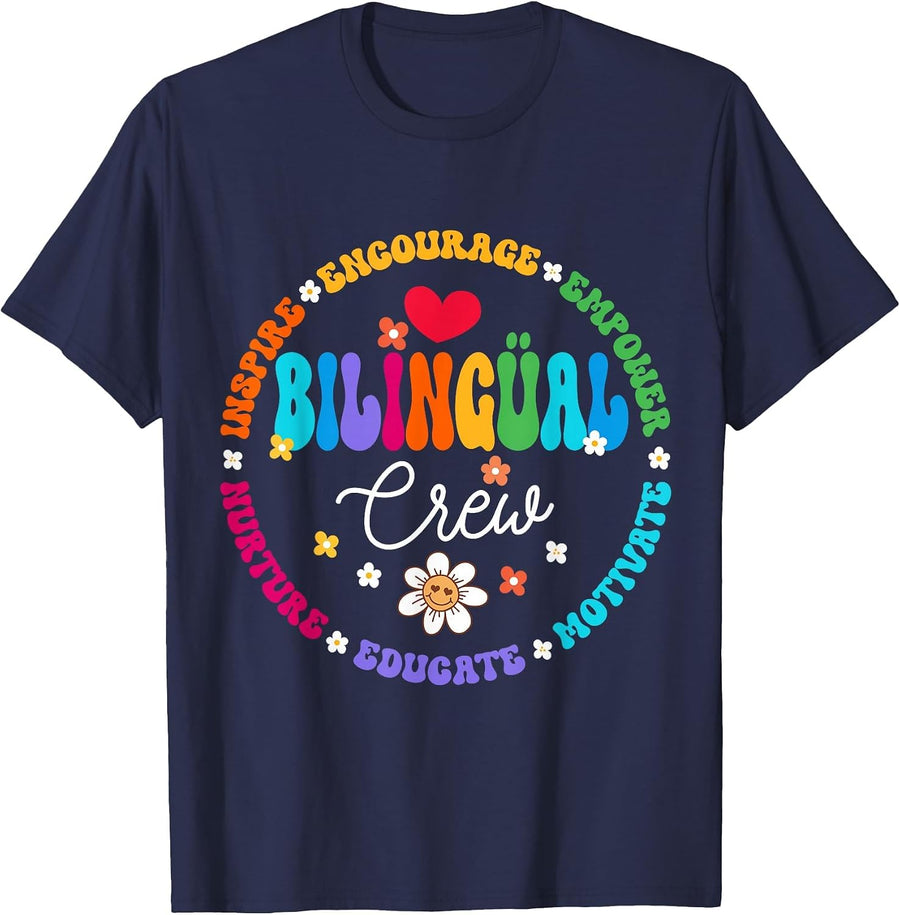 Cultivando Bilingues Dual Language Bilingual Crew Teacher T-Shirt - Navy Blue