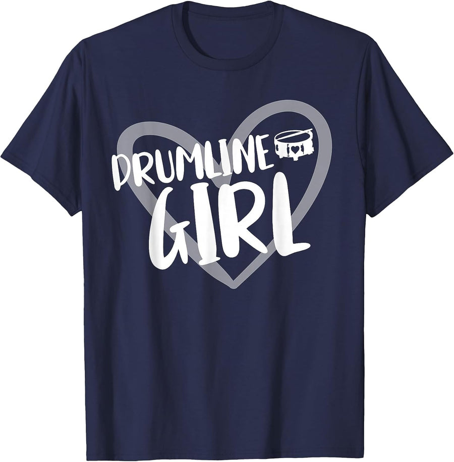 Drumline Girl Heart Marching Band T-Shirt - Navy Blue
