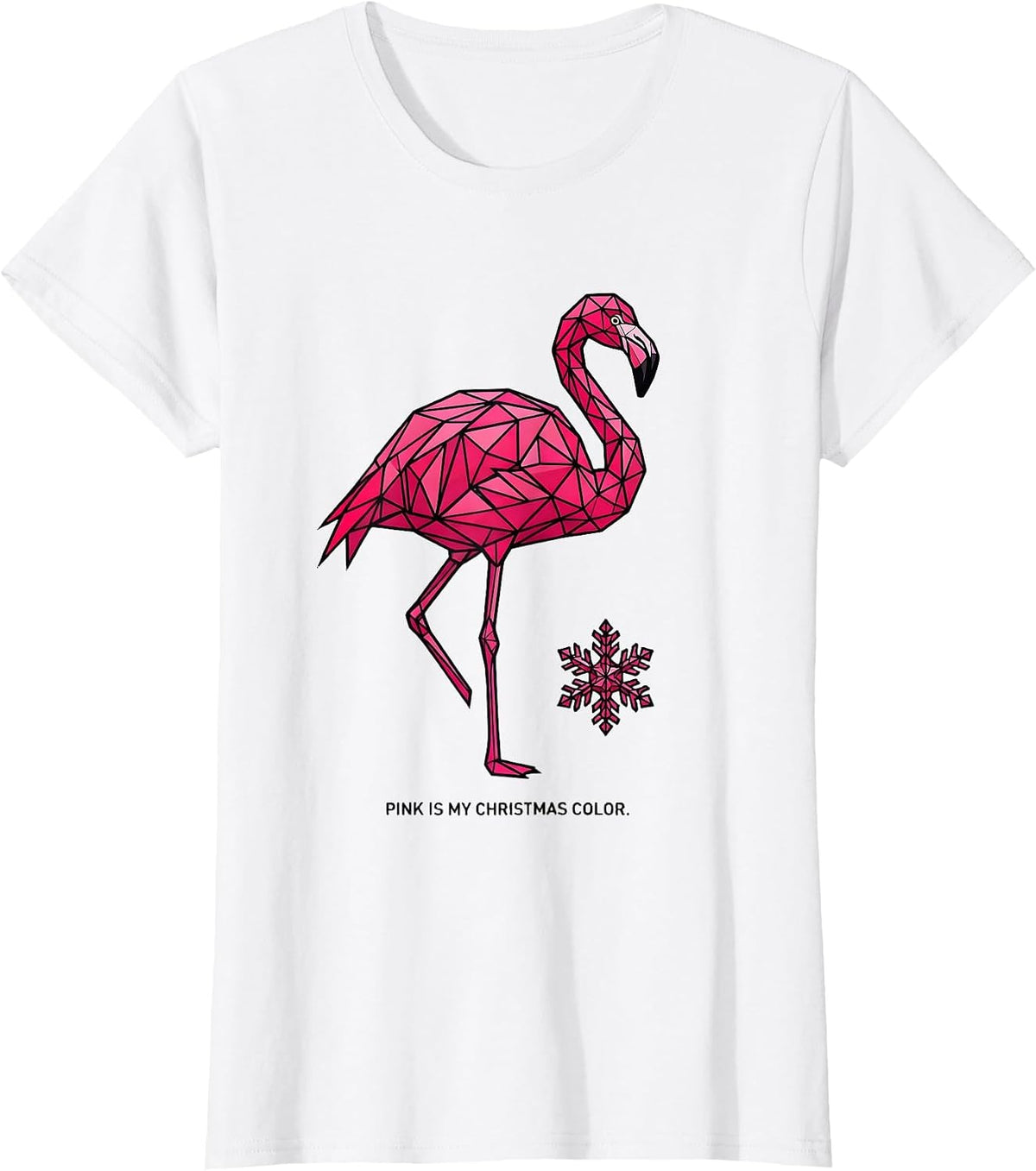 Women's Pink Is My Christmas Color Geometric Flamingo Funny Holiday T-Shirt - White