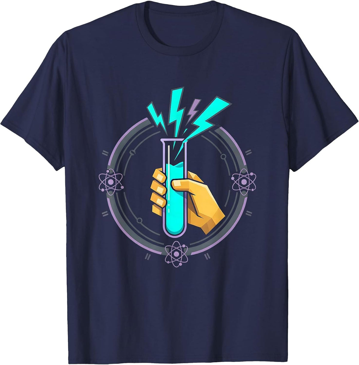 Men's Neon Teacher Science Test Tube Graphic T-Shirt - Navy Blue