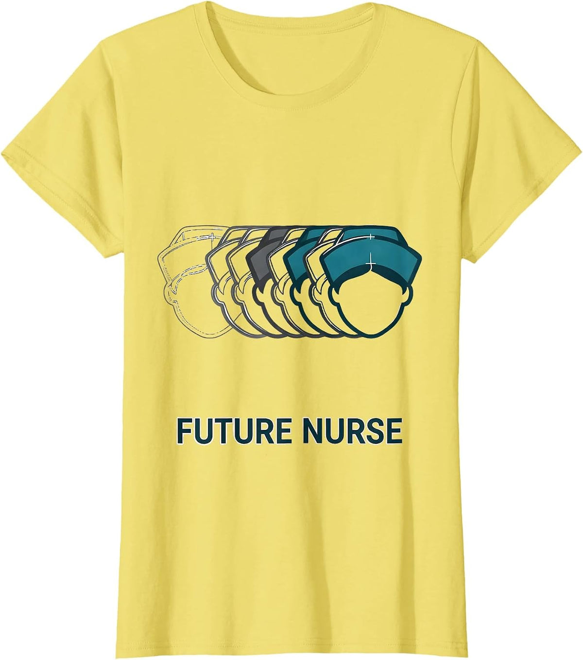 Women's Future Nurse Flat Graphic Nurse Cap Progression Nursing T-Shirt - Lemon Yellow