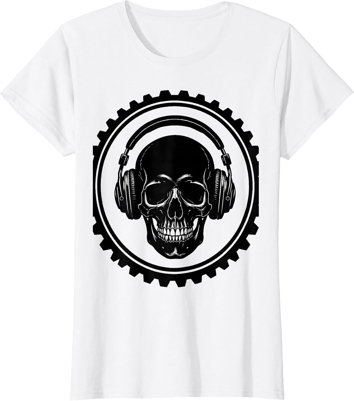 Skull Vintage Headphones Rock Music Graphic T-Shirt - White