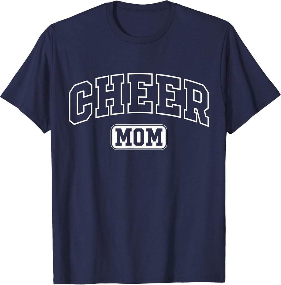 Cheer Mom Funny Athletic Lettering Mothers Day Cheerleader T-Shirt - Navy Blue