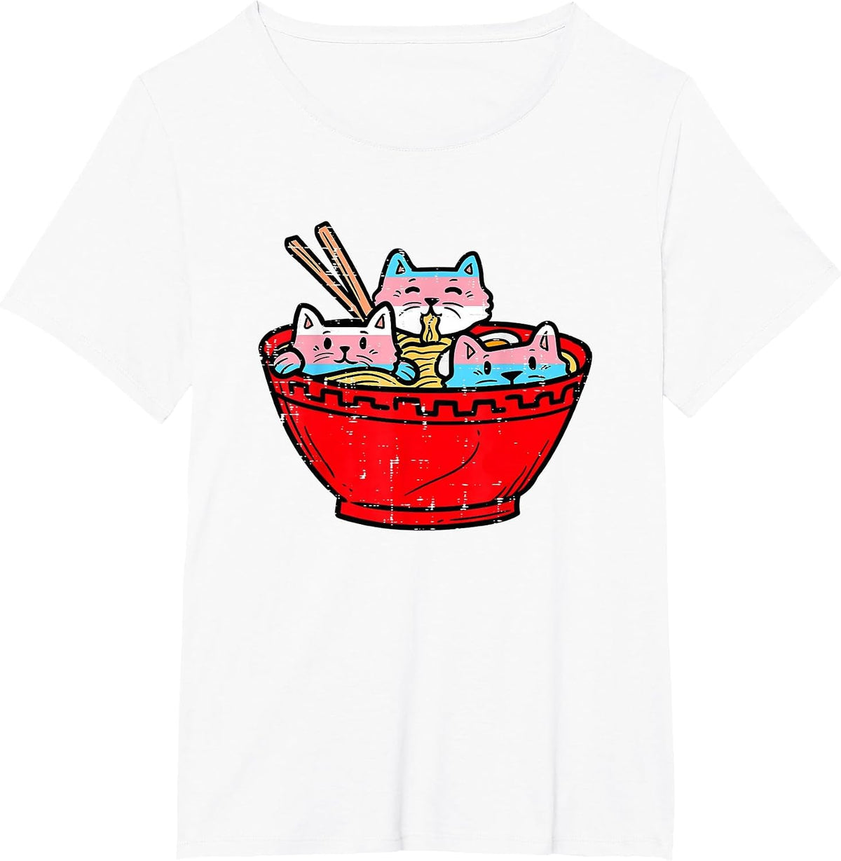 Ramen Cats Transgender Trans Pride Flag Japanese Noodle Food T-Shirt - White