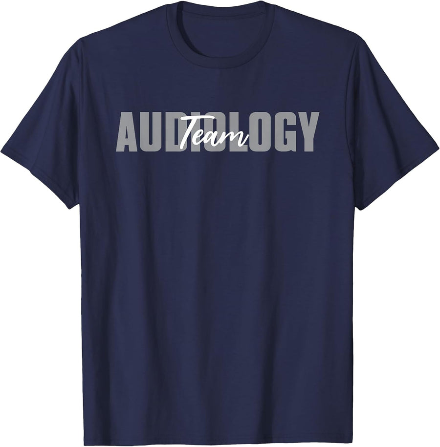 Team Audiology Typeset Apparel Hearing Aid Specialist T-Shirt - Navy Blue