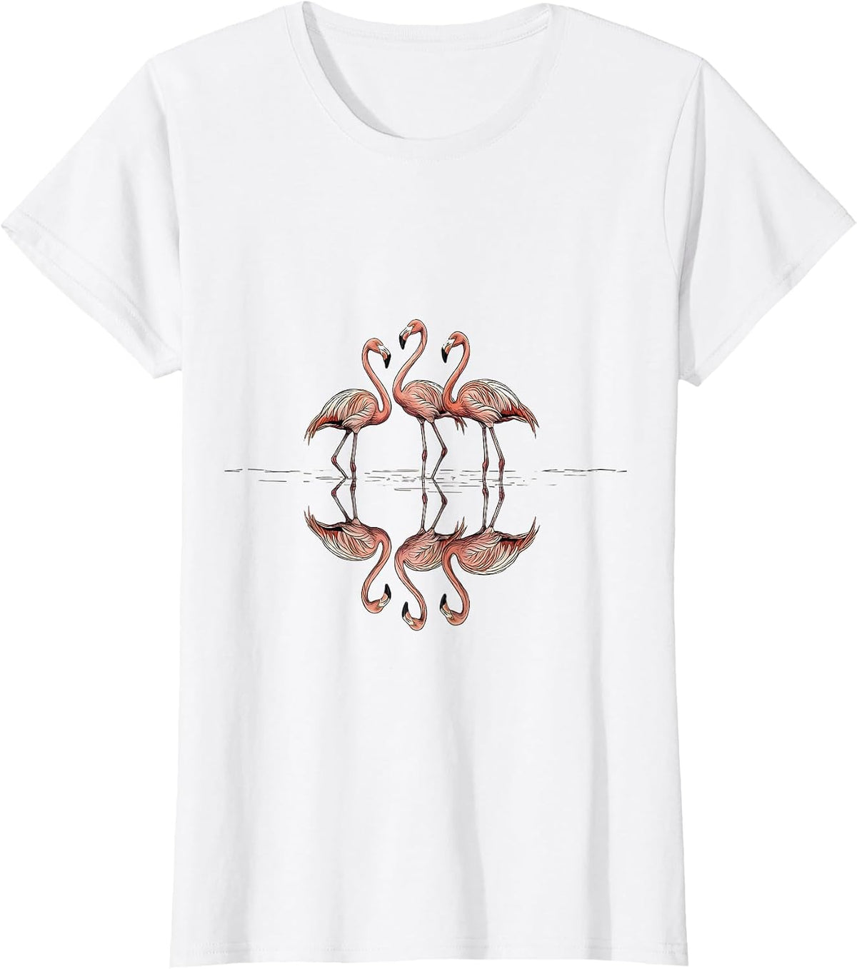 Flamingo Flock Reflection Serene Nature Design T-Shirt - White