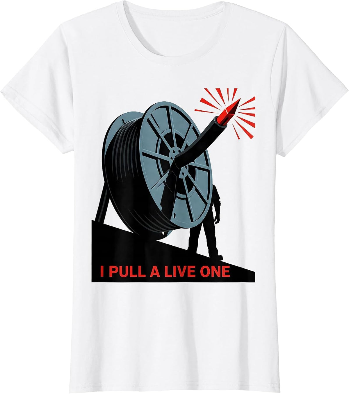 I Pull A Live One Funny Electrician Skeleton Lineman Gift T-Shirt - White