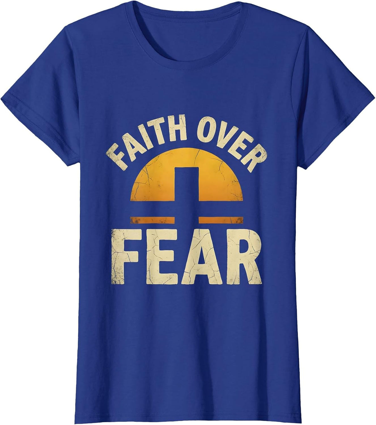 Women's Faith Over Fear Religious Inspirational Design T-Shirt - Royal Blue