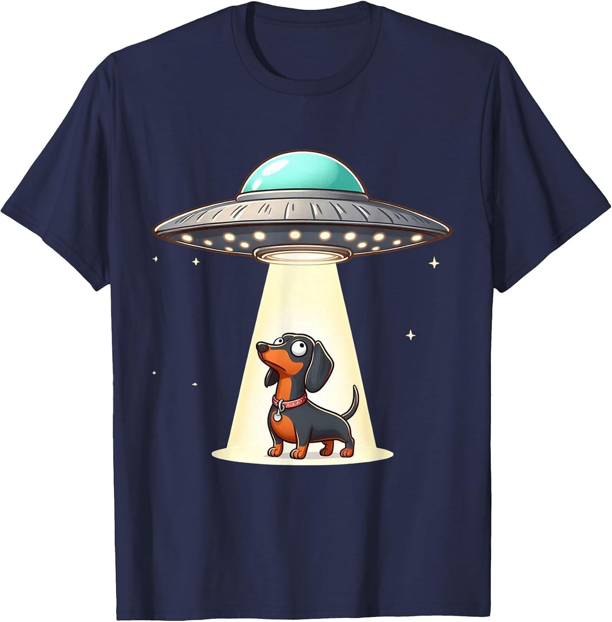 Dachshund Alien UFO Men Women Kids Boys Girls Teens T-Shirt - Navy Blue