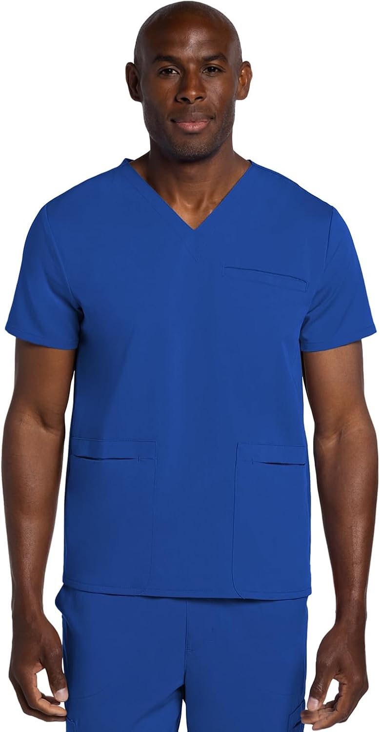 Cherokee Atmos V Neck Scrubs for Men 3 Pockets Medical Shirt - Royal