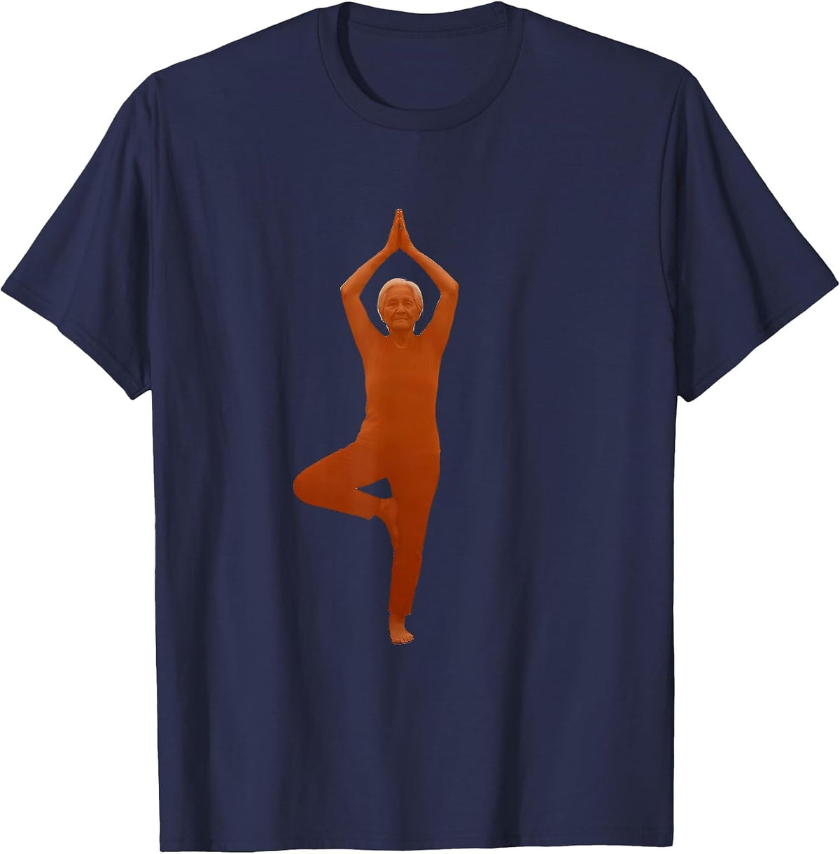 Men's Senior Yoga Balance Pose Fall Prevention Art T-Shirt - Navy Blue