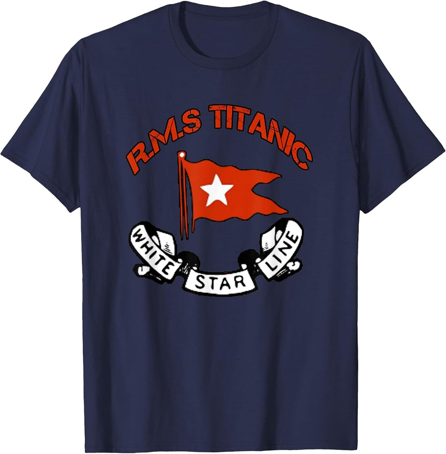 Titanic White Star Line Logo Ship Atlantic Ocean Voyage T-Shirt - Navy Blue