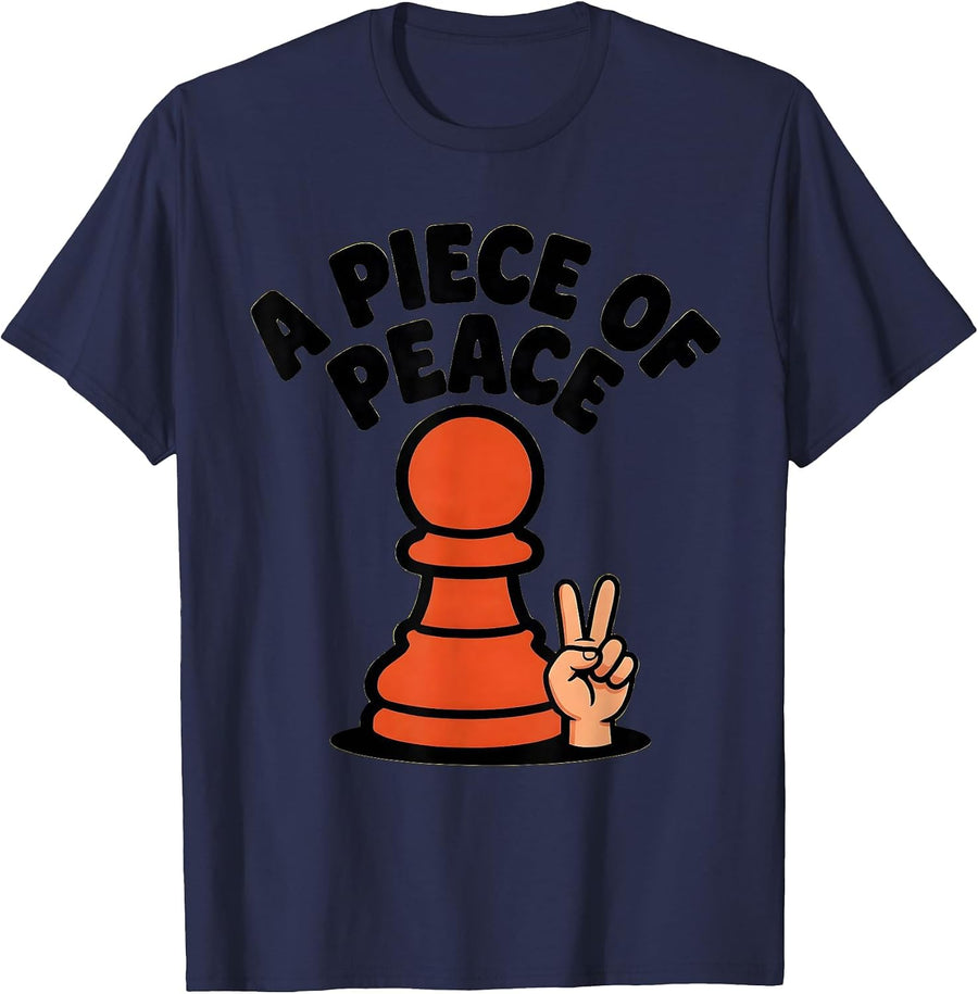 A Piece Of Peace Cartoon Chess Pawn Peace Symbol Humor T-Shirt - Navy Blue