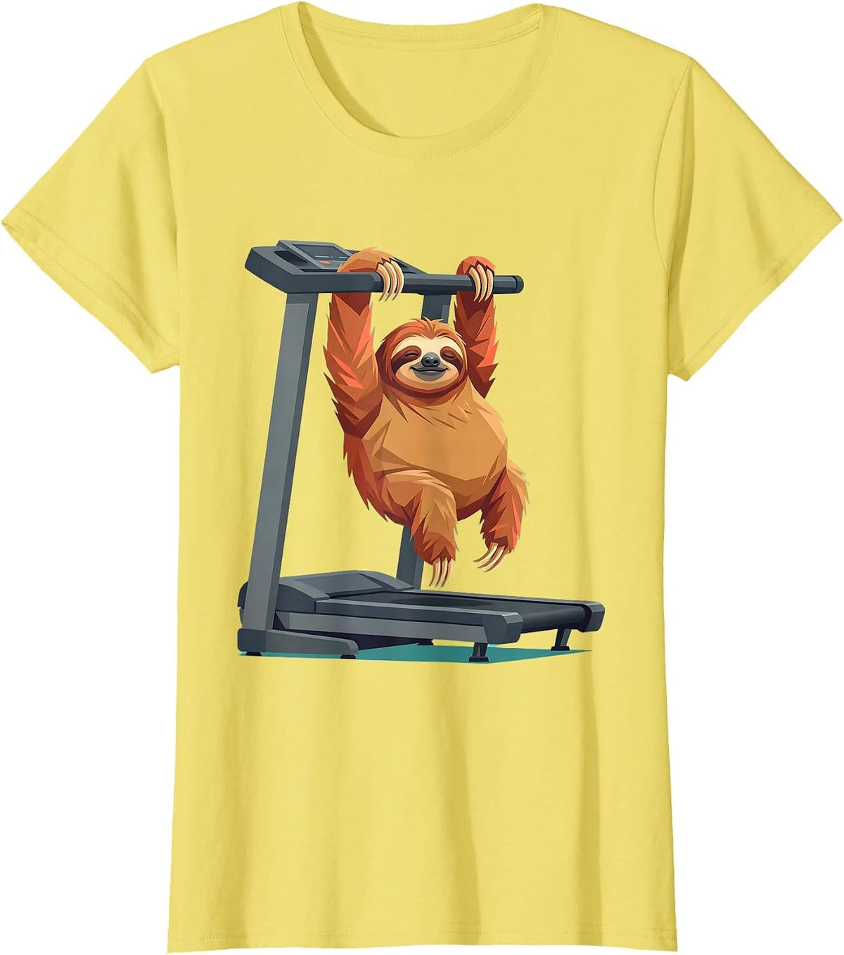 Funny Sloth Hanging on Treadmill Humor Graphic T-Shirt - Lemon Yellow