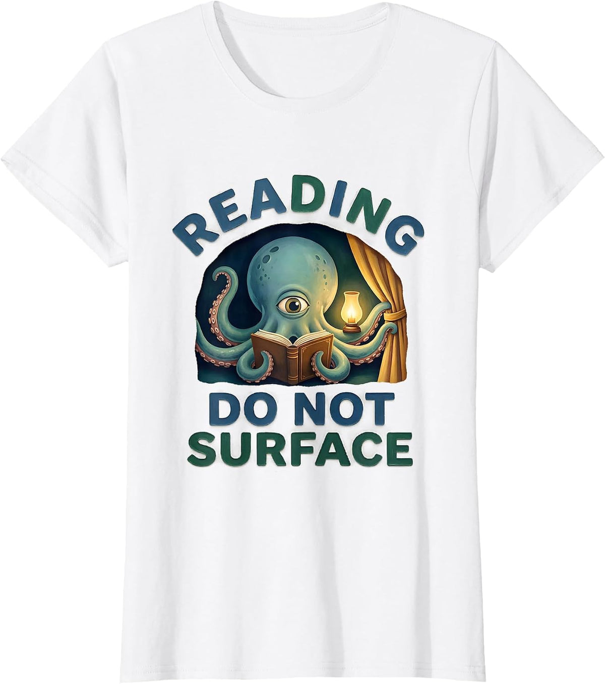 Reading Do Not Surface Storybook Octopus Book Lover Ocean T-Shirt - White